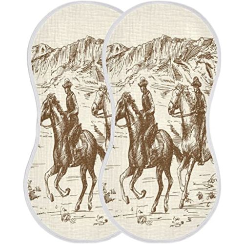 Muslin Baby Burp Cloths Set of 1, Soft Absorbent Western Desert Cowboy Muslin Washcloths, Bibs, Face Towel for Newborn Boys Girls, 22 x 11 Inch