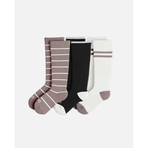 Recycled Maternity Compression Socks 3-Pack   in White/Black/Mauve