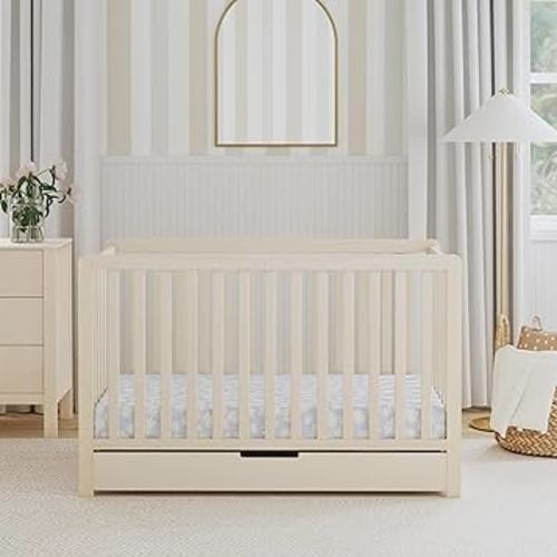 Carter's by Davinci Colby 4-in-1 Convertible Crib with Trundle Drawer in Washed Natural, Greenguard Gold Certified, Undercrib Storage