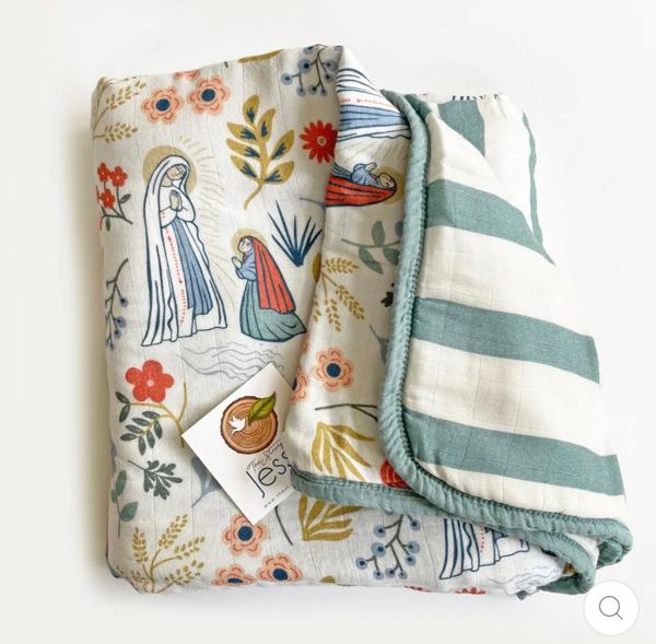 Our Lady of Lourdes & St. Bernadette Quilt - Beige