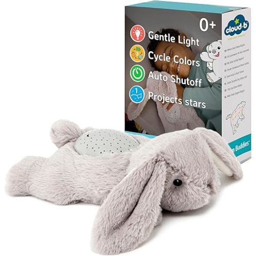 Cloud b Dream Buddies Benny The Bunny - The Soothing Mini Baby Night Light Kids Love | Star Projector Sleep Aid with Gentle Lights and Auto Shut Off | Newborn Essentials Baby Toys
