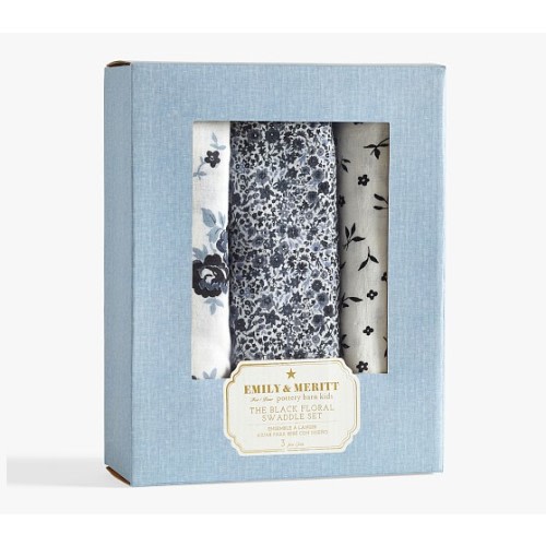 Emily & Meritt Black Floral Organic Swaddle Set