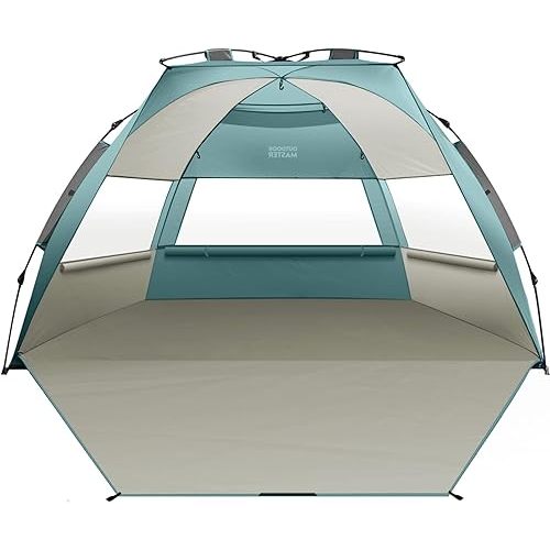 OutdoorMaster Beach Tent for 3-4 Person - Easy Setup and Portable Beach Shade Sun Shelter Canopy with UPF 50+ UV Protection Removable Skylight Family Size