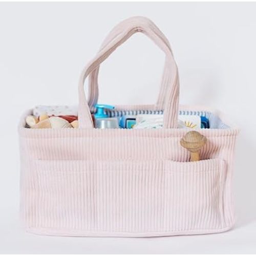 Diaper Caddy, Diaper Organizer or Storage, Nursery Storage and Car Organizer, A Baby Gift Registry, Baby Shower Must Haves Essential for Baby in Corduroy Material - BABY PINK COLOR