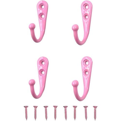 4 Pcs Wall Mounted Hooks for Bedroom,Bathroom,Kitchen,and Cabinet Hangers (with 8 Screws)-Pink