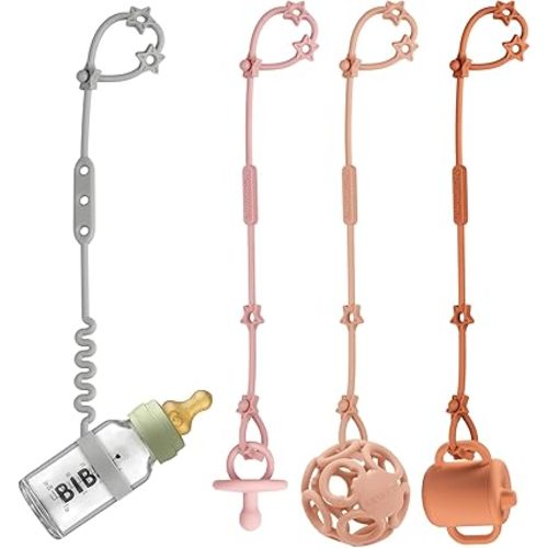 Toy Safety Straps, Silicone Sippy Cup Leash for Baby, Adjustable Stretchable Sippy Cup Straps, Sippy Bottles or Pacifier to Stroller, Highchair, Car Seat, Hanging Basket (B-Multi 4Pack)
