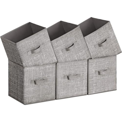 SONGMICS Storage Cubes, 11-Inch Non-Woven Fabric Bins with Double Handles, Set of 6, Closet Organizers for Shelves, Foldable, for Clothes, Taupe UROB026K01