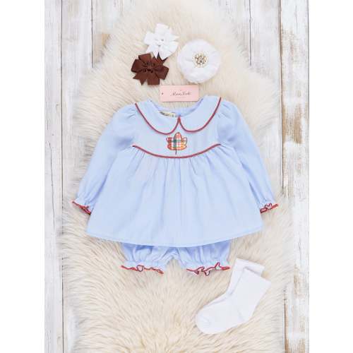 Chambray Embroidered Leaf Bloomers Outfit