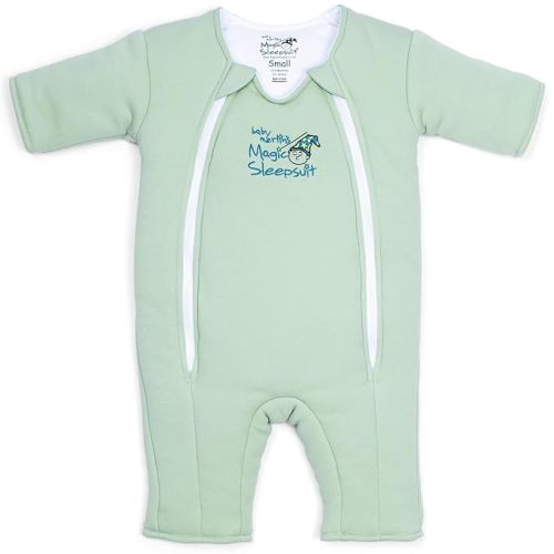 Baby Merlin's Magic Sleepsuit - Cotton Baby Swaddle Transition Product - Soft and Breathable Design, Double Zipper for Easy Diaper Changes, Promotes Safe Sleep - Sage Green - Small 12-18lbs