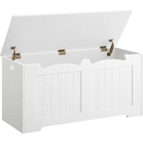 Storage Chest, Storage Trunk with 2 Safety Hinge, 39.4" Lift-Top Storage Bench, Wooden Storage Organizer, Shoe Bench for Entryway, Bedroom, Living Room, White 01003XSB