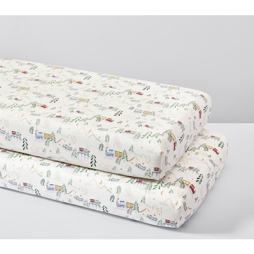 Trains Organic Crib Fitted Sheet