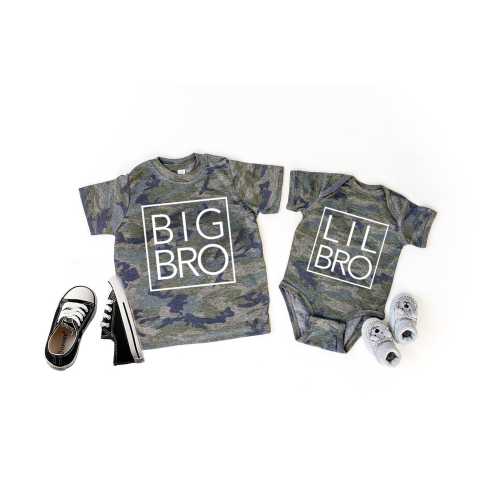 Sibling Shirts, Big Brother Little Brother Shirts, Camo Print Family Tees, Camouflage, Personalized Kids Clothing, 2025 Baby Announcement