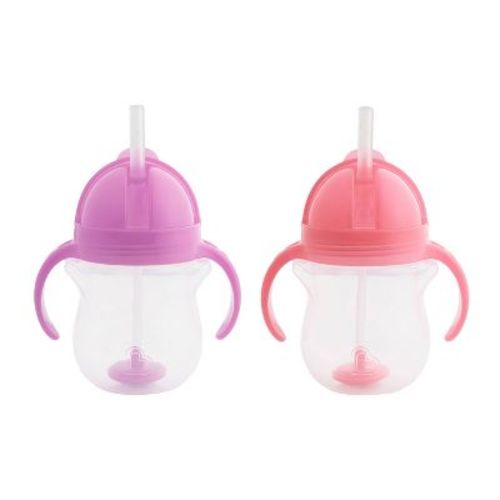 Munchkin Any Angle Click Lock Weighted 2pk Straw Trainer Cup - 7oz - Pink/purple