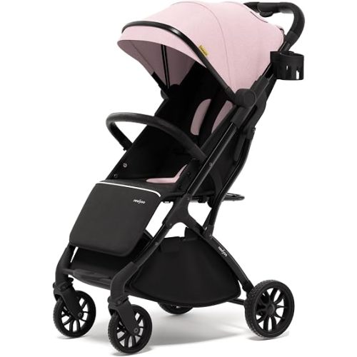 newyoo GlideTow TR18M Travel Stroller, Compact Infant Toddler Stroller with Cup Holder, One-Hand Fold, Near Flat Recline Seat, Pink