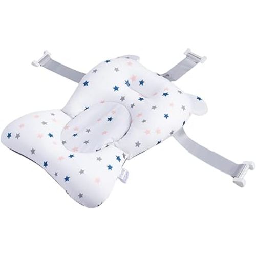 Baby Bath Cushion Pad Newborn Bathtub Mat Infant Bath Supporter Net Baby Bathtub Pillow Non-Slip Floating Bathing Tub Seat (White Star, 28cm*43cm*26cm)