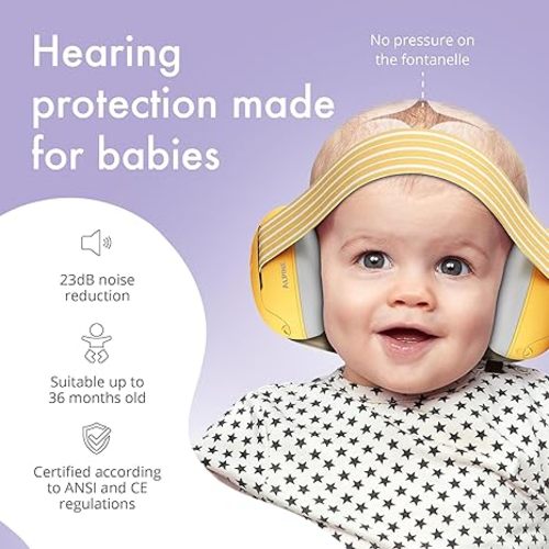Alpine Muffy Baby Ear Protection for Babies and Toddlers up to 36 Months - CE & ANSI Certified - Noise Reduction Earmuffs - Comfortable Baby Headphones Against Hearing Damage & Improves Sleep - Yellow