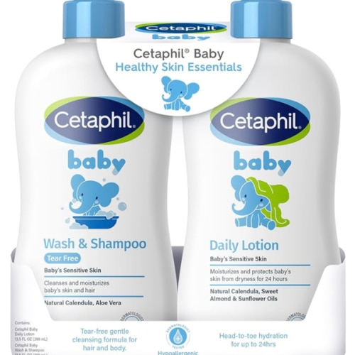 Cetaphil Baby Wash & Shampoo Plus Body Lotion, Healthy Skin Essentials, Head to Toe Hydration for up to 24 Hours, for Delicate, Sensitive Skin, 2-Pack,White