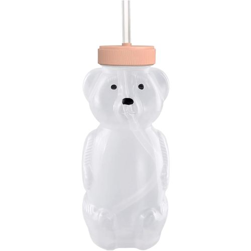 Honey Bear Straw Cups for Babies 1 pack, 8oz straw bear cup with improved safety lid design, honeybear baby cup straw, Leak-Proof & Food-Grade & BPA Free (PEACH)