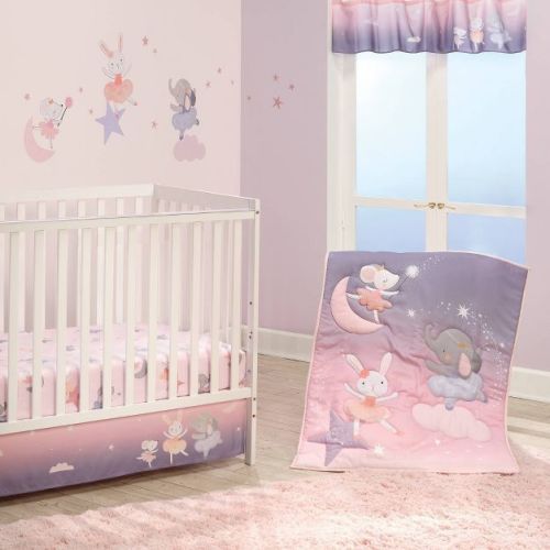 Bedtime Originals Tiny Dancer Crib Bedding Set - Pink/Purple - 3pc: Shabby Chic, Microfiber, Appliqued Details