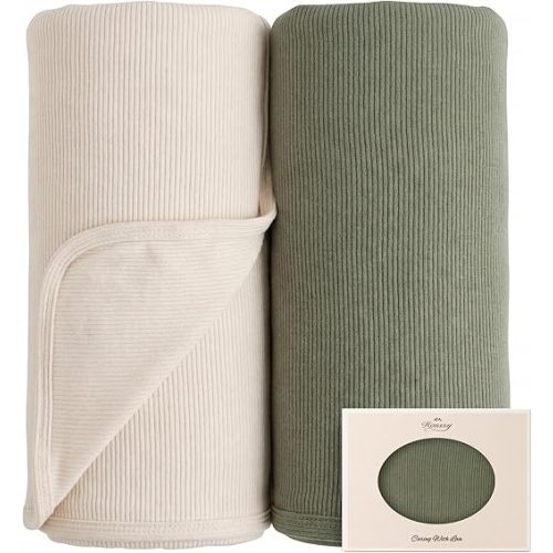 Konssy 2 Pack Ribbed Knit Swaddle Blankets for Baby Boys & Girls, 33"x42"