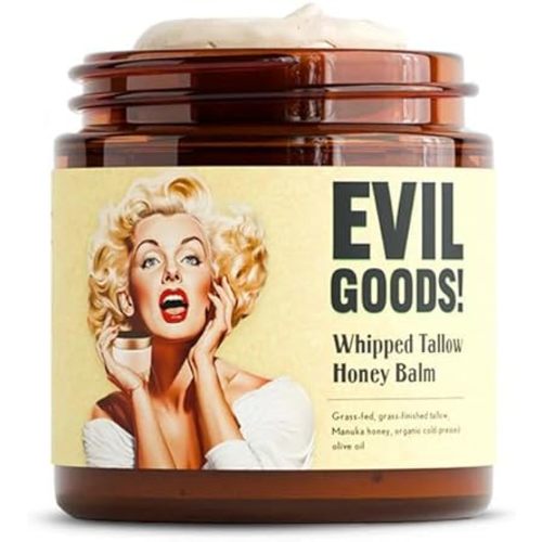 EVIL GOODS Whipped Beef Tallow and Manuka Honey Balm, Unscented Grass Fed Grass Finished Organic Face Moisturizer Cream 120g