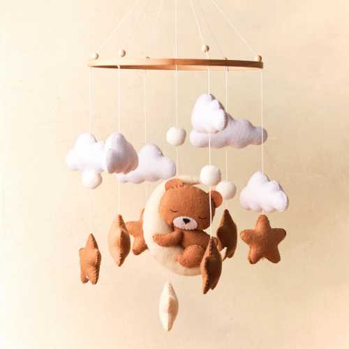 Bear Baby Mobile Nursery, Baby Shower Gift, Cloud Crib Mobile, Woodland Mobile Baby, Cot Neutral Mobile, Baby Nursery Decor, Baby Room Decor
