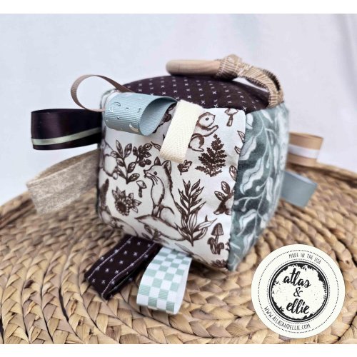 Neutral Woodland Animal Sensory Activity Toy for Babies, Each side has textures and prints to enhance your baby's senses! Baby Shower gift