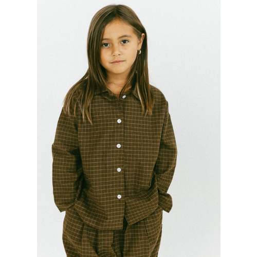 Grid Button Up- Brown