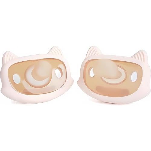 2-Pack Silicone Pacifiers for Babies 0-3 Years, BPA-Free Soft Cat Shape Baby Soothers with Silicone Nipple-Pale Pink