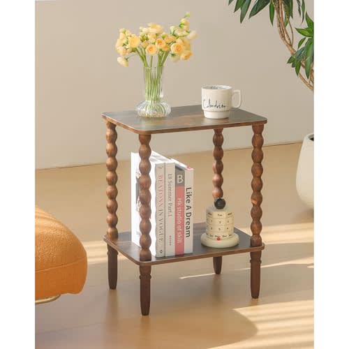 Fultyle Side Table, Small End Table with Storage Shelf, 2-Tier Small Coffee Tables Living Room for Bedroom, Narrow Spaces (Rustic Brown)