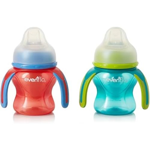 Evenflo Feeding Soft-flo Trainer Sippy Cup with Handle for Growing Baby and Toddler - Red/Teal, 5 Ounce (Pack of 2)