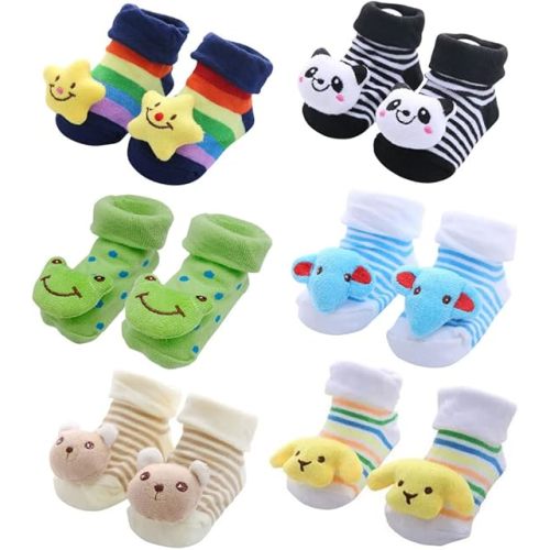 FedMois 6 pairs Baby 3D Cartoon Anti-Skid Booties Socks Slippers Shoes, boys, 0-9 Months