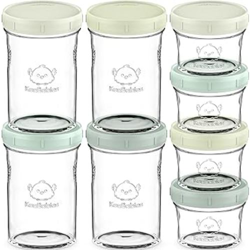 KeaBabies 4pk 8oz & 4pk 4oz Glass Baby Food Containers - Leak-Proof, Microwavable Small Baby Glass Jars with Lids, Baby Food Storage Containers, Baby Snack Containers, BPA-Free Baby Food Jars(Sage)