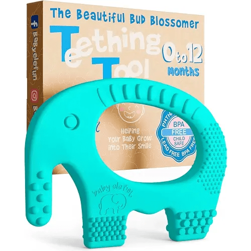 Teething Toys for Babies Age 0 to 12 Months - Baby Elefun 5X Pain Relief Smart Teether - Zero Developmental Delay Silicone Baby Teething Toy Ring - Cute Infant Shower Gift Chew Toy for Babies