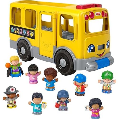 Fisher-Price Little People Toddler Toy Big Yellow School Bus & Community Heroes Set, Musical Pull-Along Vehicle & Figures for Kids Ages 1+ Years (Amazon Exclusive)