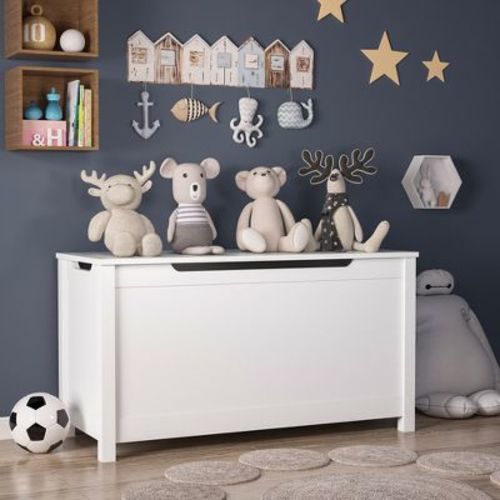 JVNOXK Kids Wooden Toy Box Storage with Safety Hinged Lid for Ages 2+ (White)