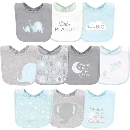 Luvable Friends Unisex Baby Interlock Cotton Drooler Bibs, Boy Basic Elephant, One Size