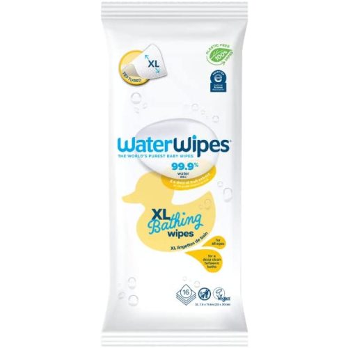 WaterWipes Plastic-Free XL Bathing,Toddler & Baby Wipes, 99.9% Water Based Wipes, Unscented & Hypoallergenic for Sensitive Skin, 16 Count (1 pack), Packaging May Vary