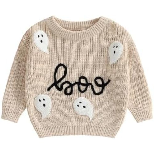 Baby Halloween Outfit Boy Girl Pumpkin Sweater Ghost Embroidery Knit Sweatshirt Infant Toddler Halloween Clothes