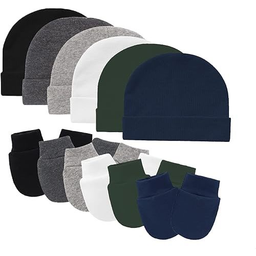 Baby Hats with Scratch Mittens Set Boys Girls Cute Infant Beanie Caps Unisex Newborn Hospital Hats for Baby