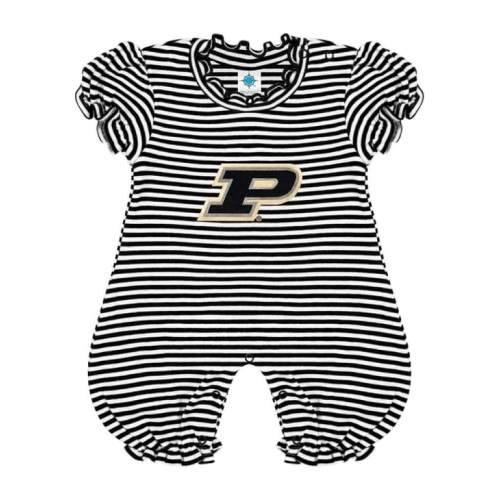 Baby BLACK Purdue Boilermakers Stripe Puff Sleeve One Piece - 35010580