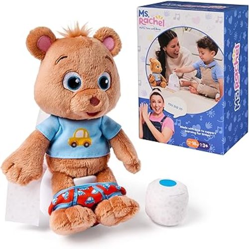 Ms. Rachel Potty Time with Bean, 11” Plush Teddy Bear with Play Toilet & Accessories, Toddler Toys for Girls & Boys for Ages 18 Months to 3+