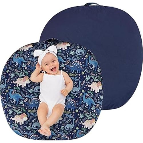 Newborn Lounger Cover for Boys Girls, Soft Comfortable Baby Lounger Cover 1 Pack Reversible Removable Fleece Slipover for Infant Lounger Pillow, Dinosaur (Cover Only)