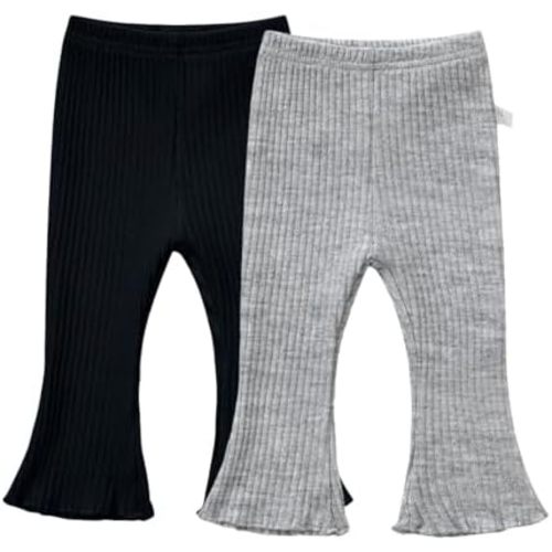 2 Pack Baby Girl Flare Pants Toddler Ribbed Bell Bottoms Solid Pants Kids Fall Winter Outfits