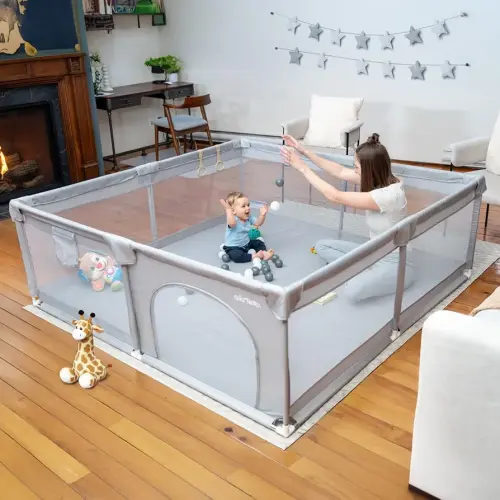 MioTetto Large Baby Playpen – Portable Play Pen, Playpen for Babies and Toddlers with Gate and Breathable Mesh – Indoor, Outdoor Baby Play Yard with Balls & Hangers - Safe and Sturdy Play Pen