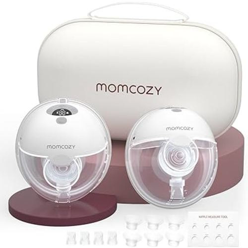 Momcozy Breast Pump Hands Free M5, Wearable Breast Pump of Baby Mouth Double-Sealed Flange with 3 Modes & 9 Levels, Electric Breast Pump Portable - 24mm, 2 Pack Quill Gray