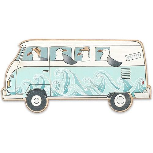 Seagulls On A Bus Retro Wood Wall Decor - Beachy Wall Art for Bathroom, Living Room, or Sunroom