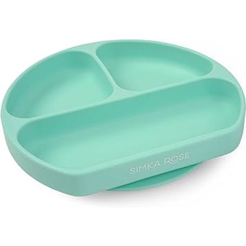 Simka Rose Baby Suction Plates for Baby & Toddler Plates Silicone Plate Baby Baby Dishes- BPA Free Silicone Divided Design Microwave & Dishwasher Safe - Baby Led Weaning Supplies Utensils (Pack of 1)