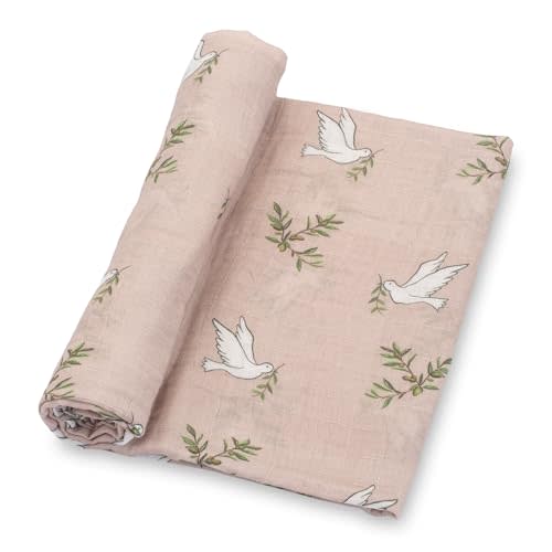 LollyBanks Baby Blanket, 100% Cotton Muslin Swaddle, Soft 47 x 47 Inches for Girls, Nursery Essentials, Registry (Dove Print)