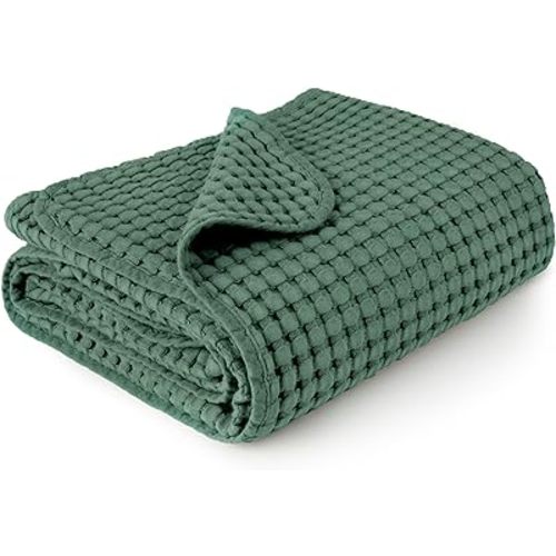 Konssy Waffle Baby Blankets, Nursery Blankets for Boys Girls, Swaddle Blankets Neutral Soft Lightweight Toddler and Kids Throw Blankets(Green)
